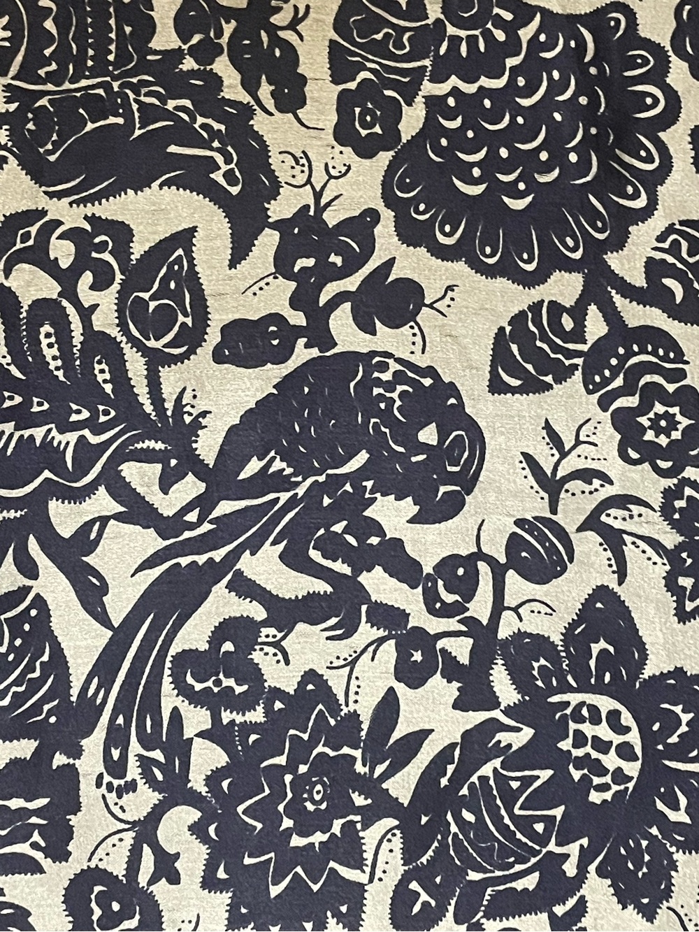 Vintage Scarf Navy Blue Cream Silk Parrot Bird Print Large 34 In Sq - Picture 7 of 10